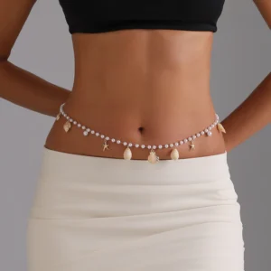 Jewelry Bohemian Beach Imitation Pearl Shell Starfish Waist Chain Women Bikini Spice Body Chain