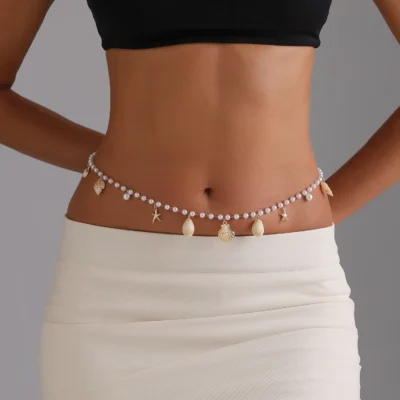 Jewelry Bohemian Beach Imitation Pearl Shell Starfish Waist Chain Women Bikini Spice Body Chain